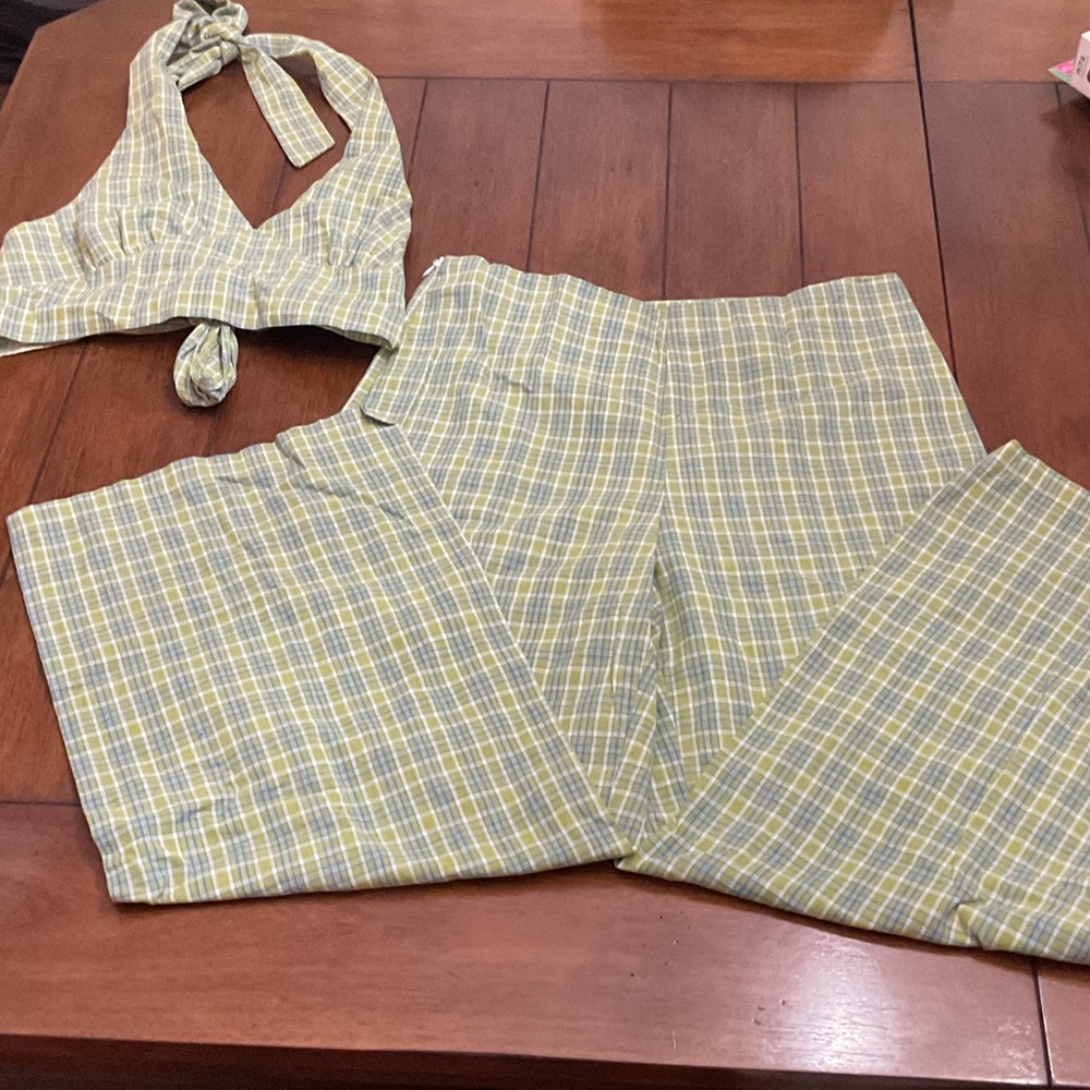 SHEIN Green and Blue Plaid Set